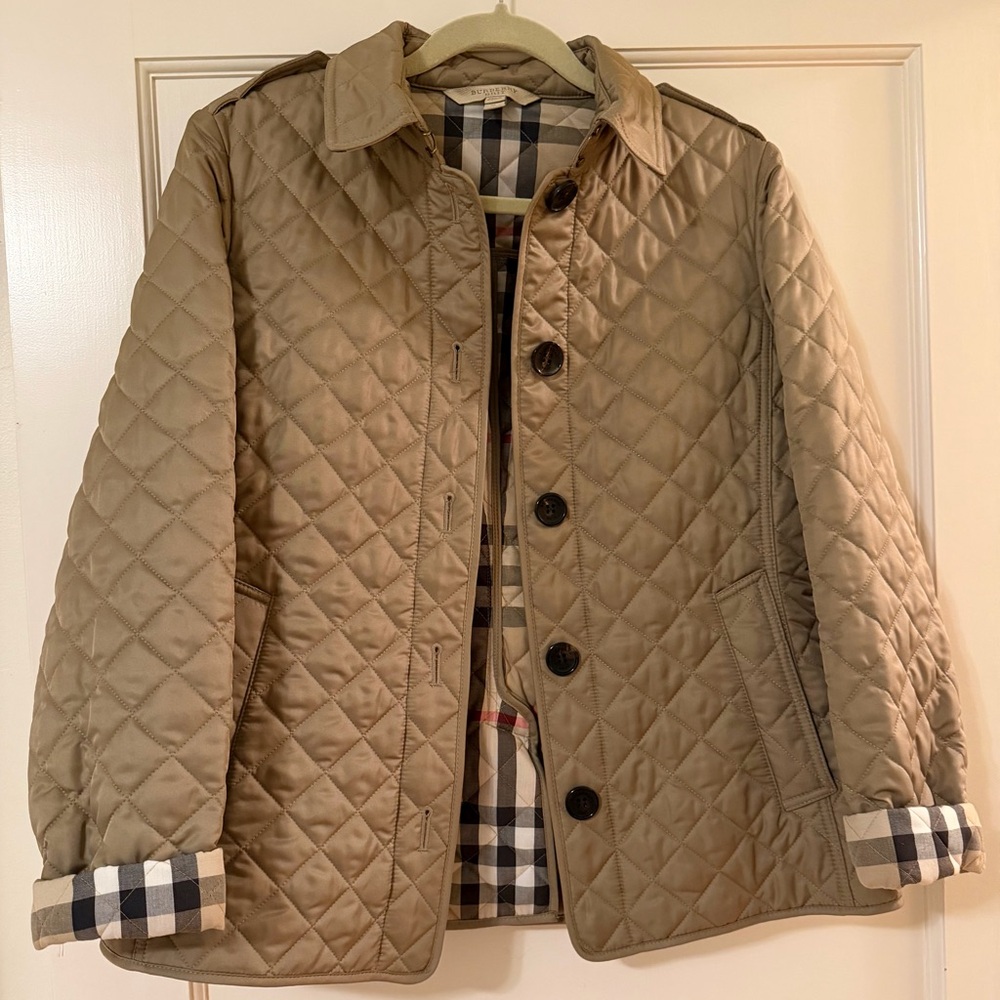 Burberry Beige Quilted Jacket with Check Lining